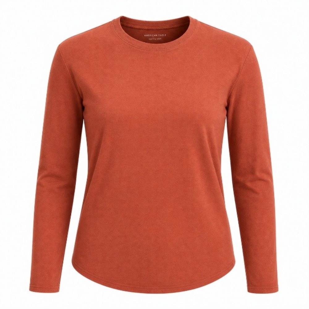 American Eagle Soft & Sexy Plush Long Sleeve Top Rust Orange Womens Medium